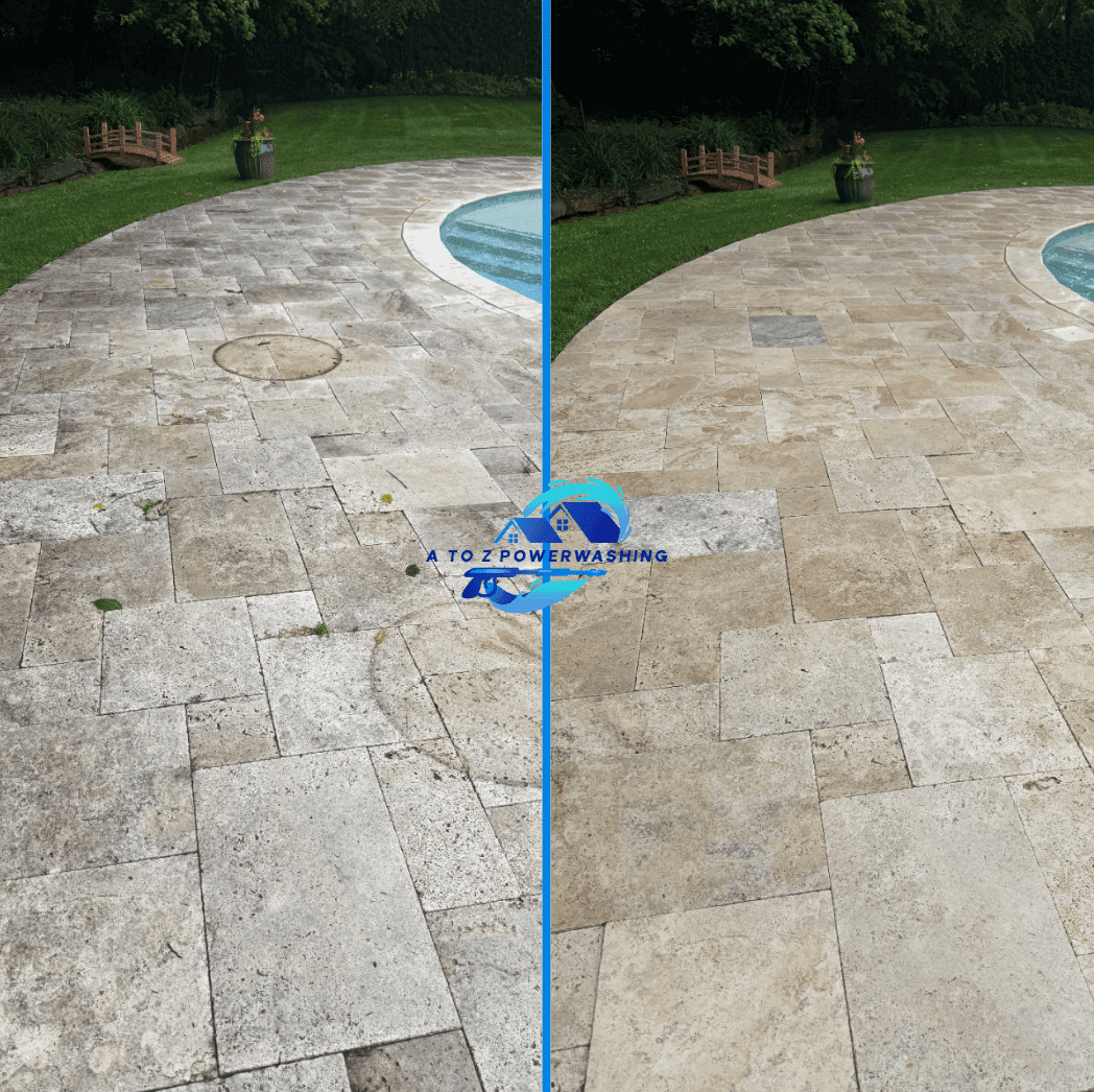 Before and after pool deck cleaning in Walled Lake