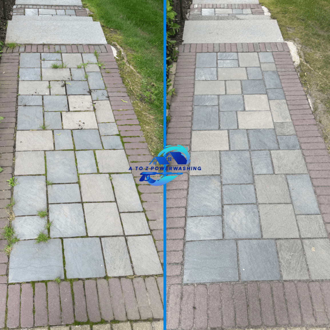 Before and after sidewalk and paver cleaning results in Metro Detroit