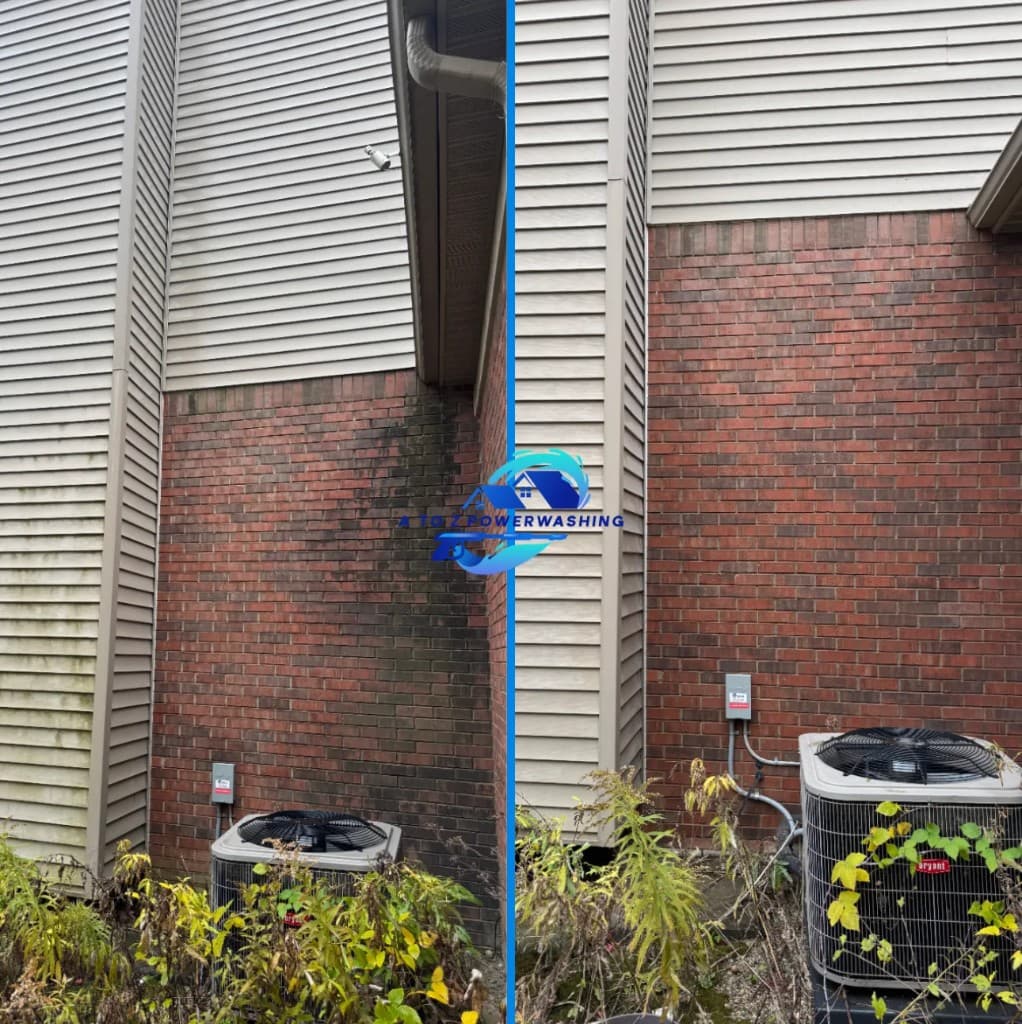 before and after siding and brick house washing in Bloomfield Michigan vinyl and masonry exterior restored by A to Z Power Washing